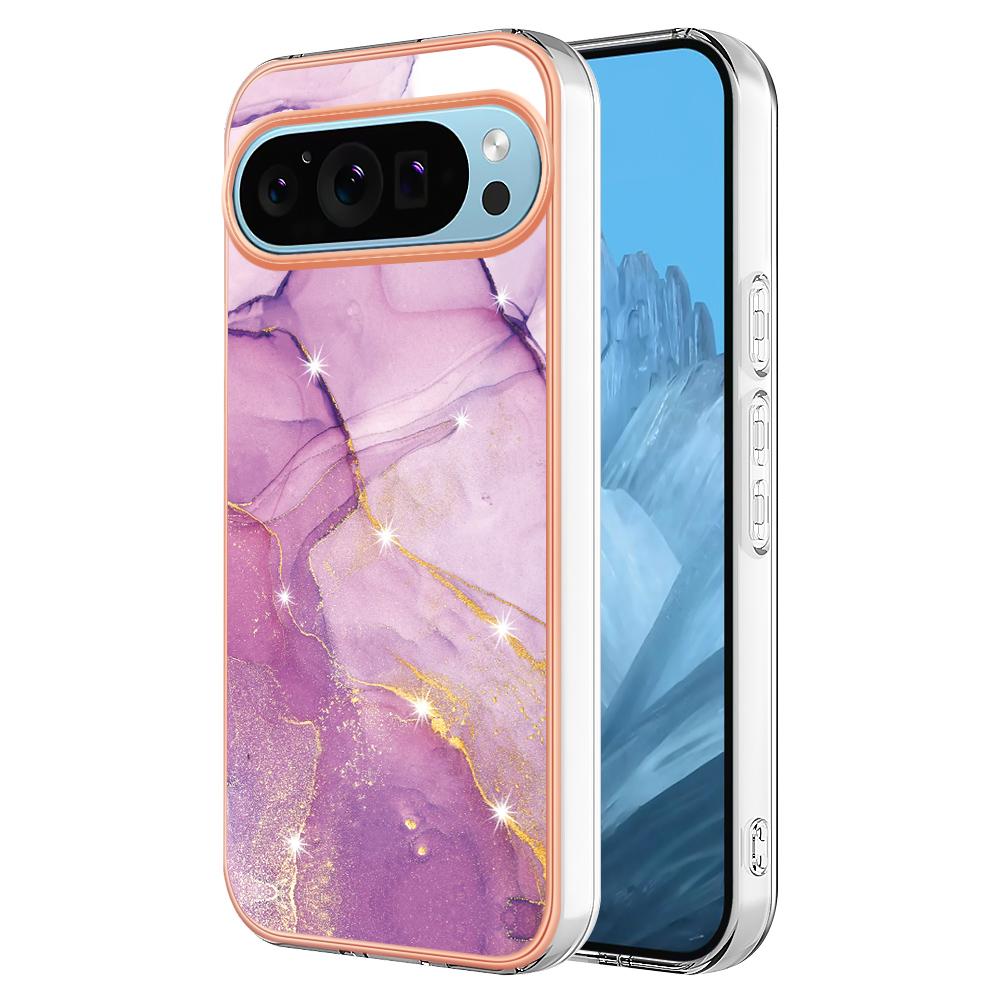 For Google Pixel 9/Pixel 9 Pro TPU Case with IMD Marble Pattern Electroplated Back Cover