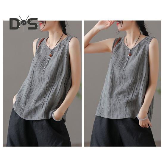 Dámská letní vesta s kulatým výstřihem, bez rukávů, s knoflíkovou ozdobou, tílka jednobarevná, volného střihu, tenká, tílko, streetové oblečení