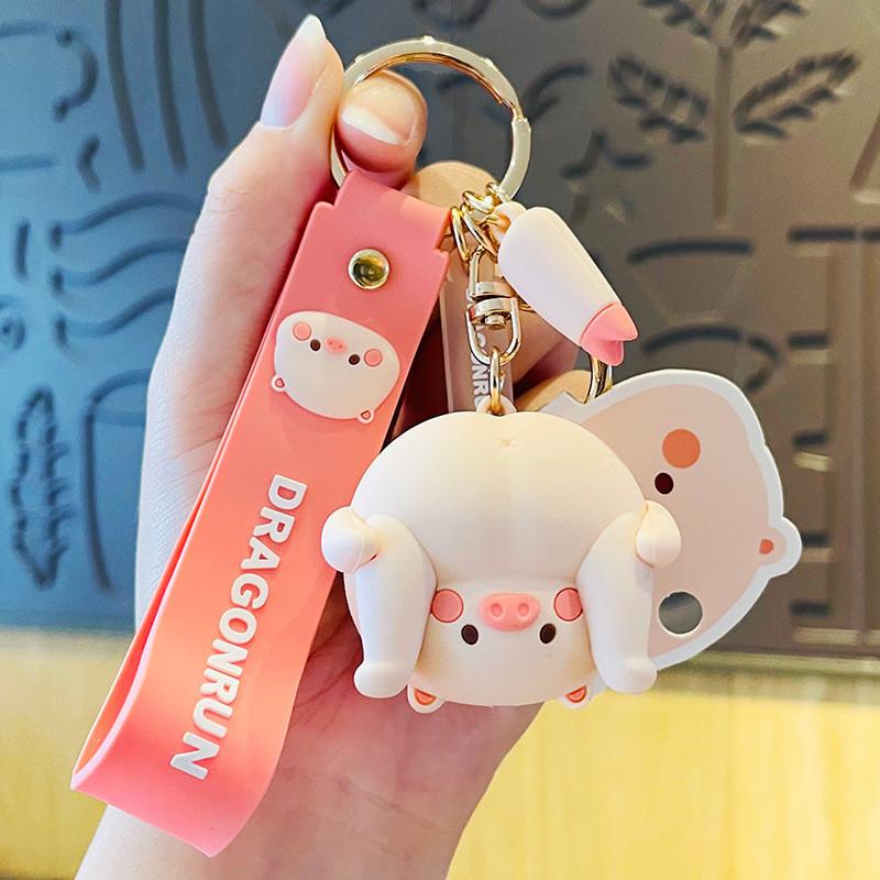 Authentic Cute Piggy Plush Doll Keychain Adorable Pvc Key Ring For Cars Birthdays