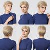 LOUIS FERRE Light Golden Blonde Pixie Cut Synthetic Wigs for Women Short Straight Layered Hair Wigs With Bangs for Daily Use