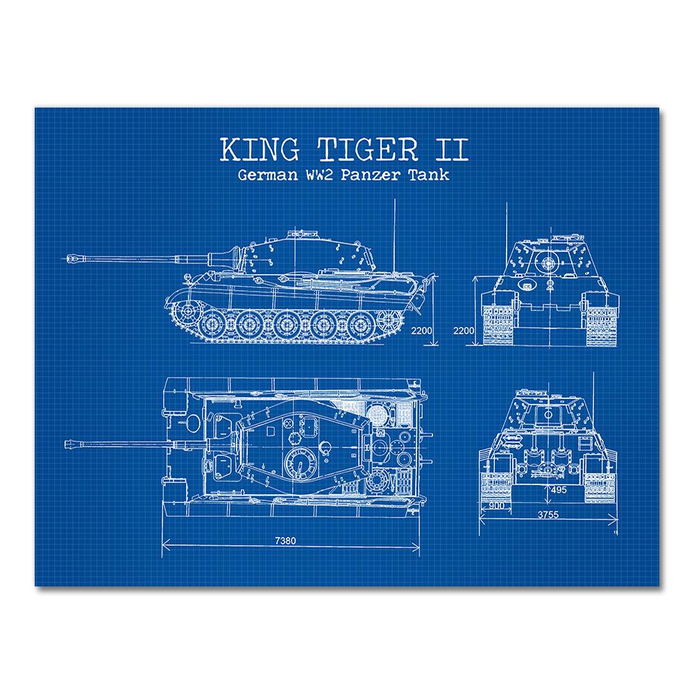 WW2 Tank Patent Vintage Posters and Prints German Tank King Tiger 2 Blueprint Art Canvas Painting Boys Gifts Wall Art Decor
