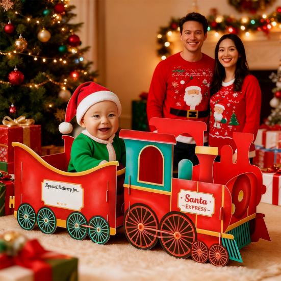 Christmas Presents Train Toy Santa Gift Boxes Express Gingerbread Classical Train Ornament Holiday Party Centerpieces Decoration Festival Gift