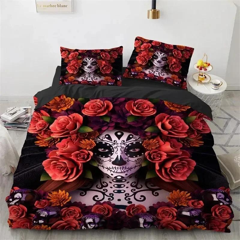 Comforter Skull Vintage Sugar Skull Girl Bedding Set 3D Printed Suitable For Bedroom Kids Home Textile