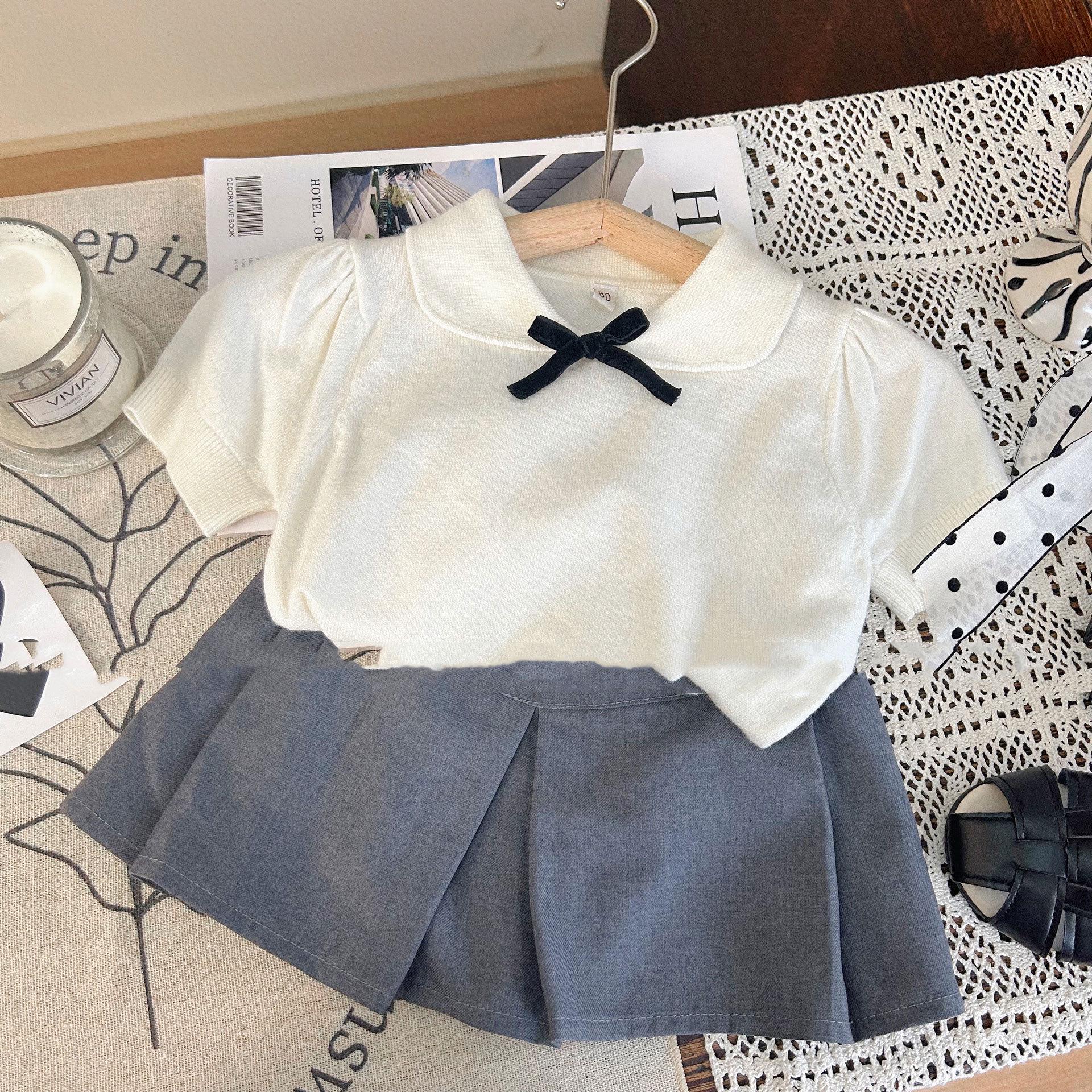

Clearance: No Returns - Summer Girls Bow Knit Top & Gray Skort Set 150 cm