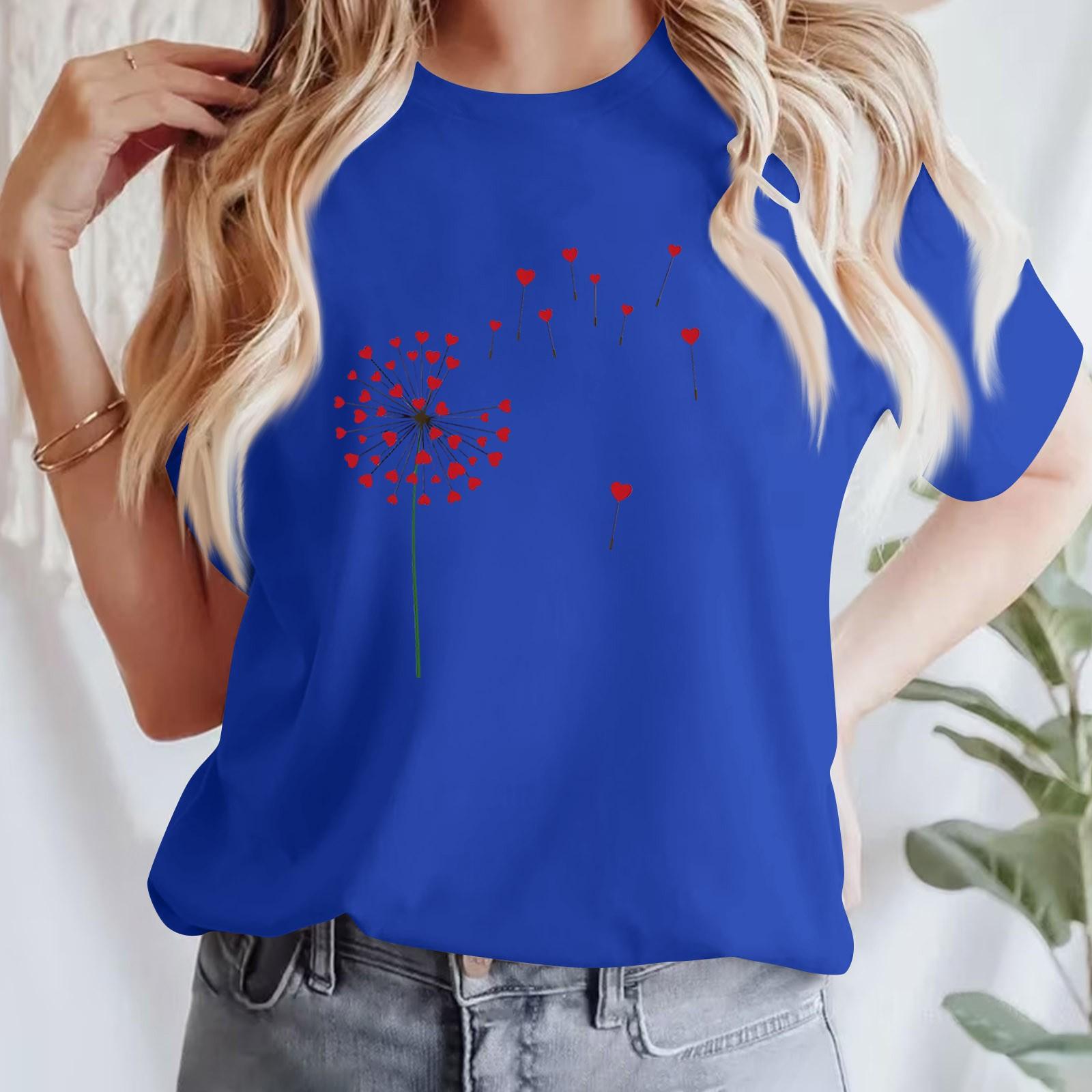 

Жіноча повсякденна футболка з принтом і круглим вирізом, пуловер з короткими рукавами XL синій
