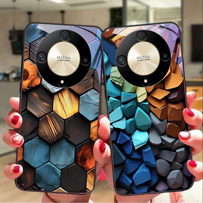 Colorful Wood Grain For Honor Magic 6 50 70 90 Lite X7b 200 Pro Nova 10 Nova 5T X6 P30 Pura 70 Ultra Tempered Glass Phone Case