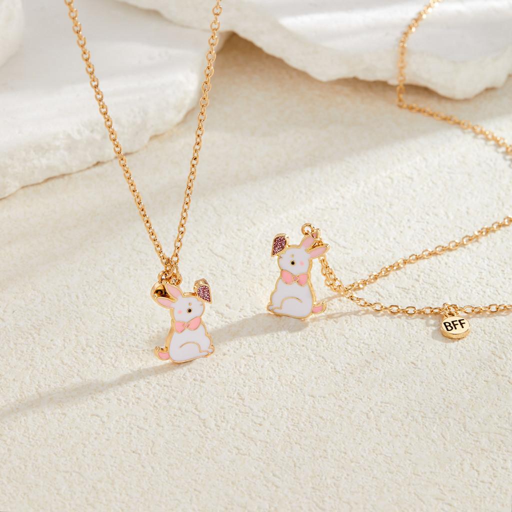 Enchanting Bunny Themed Necklace Set For Children Featuring Colorful Heart Design Easter For