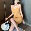 Women Sexy V Neck Sleeveless Pleated Knitted Bottoming Dress Evening Party Slim Club Dress