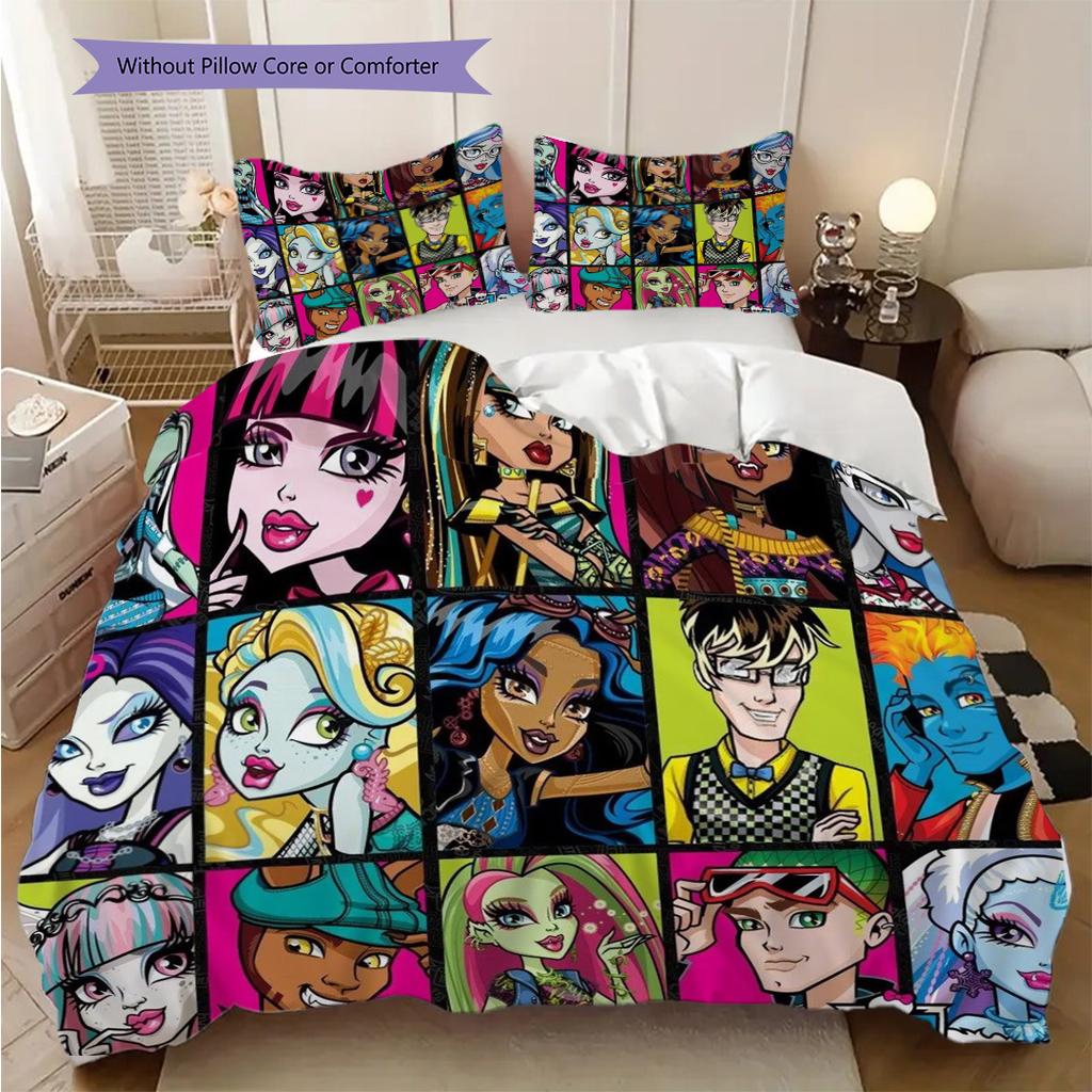 Monster High Fantasy Style Three-piece set (1 * duvet cover + 2 * pillowcase, without core) 2D Flat Bedding set Christmas birthday gift