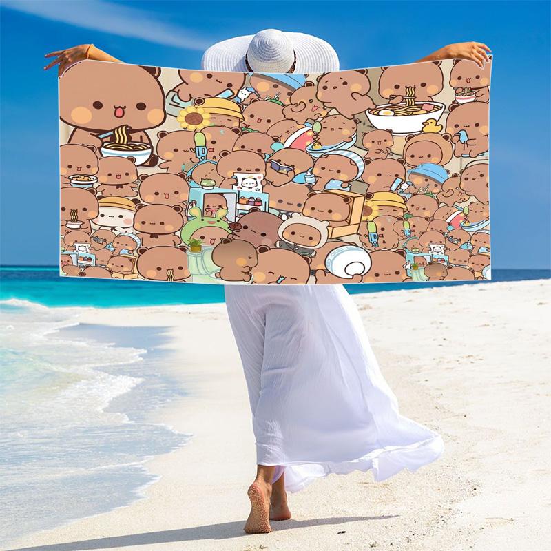 Bubu Dudu Cartoon Print Beach Towel, Large Soft Quick Dry Towel for Beach Camping Swimming