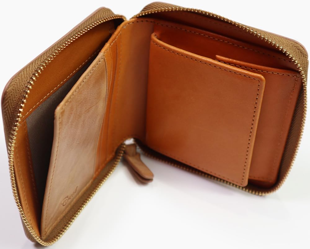Creed SIBILLA Round Short Wallet, Cowhide Leather, Box-Shaped, with Coin Storage, Bifold, 335C090#22, Brown