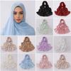 High Qulaity Solid Color Silk Scarf Shining Unilateral Golden Chain Chiffon Hijab Veil Soft Long Ramadan Long Scarf Outdoor