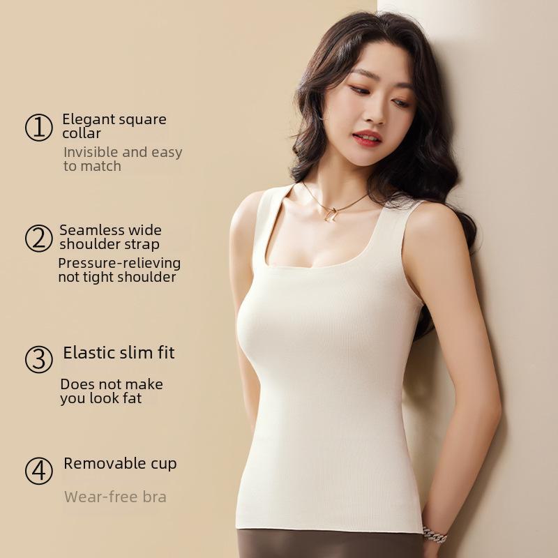 Autumn/Winter Women's Ribbed Brushed Velvet Warm Vest with Chest Pad - Seamless, Self-Heating, Thick Innerwear
