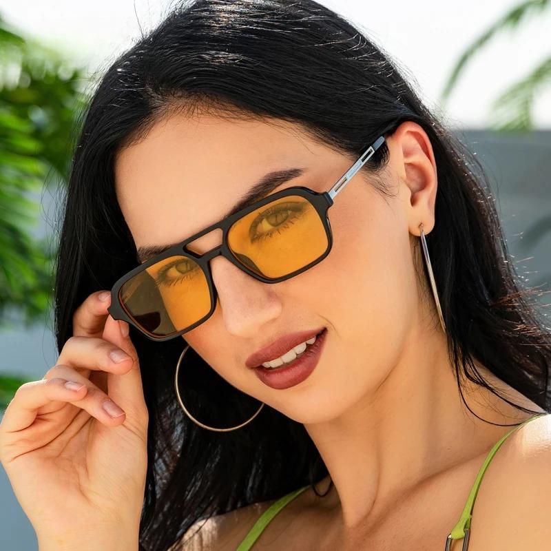 Double-bridge Frame Double-bridge Sunglasses for Women Outdoor UV400 Protection Sun Glasses Men's Retro Square Driving Goggles