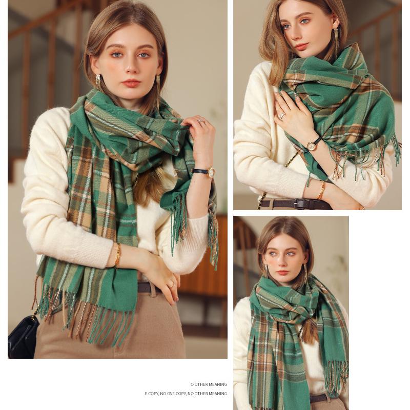 Damenschal Winterschal mit Quasten, kariert, lang, dick, warm