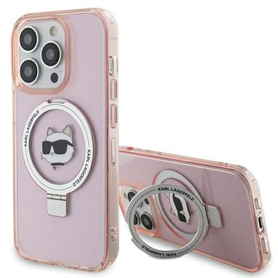 Karl Lagerfeld KLHMP15LHMRSCHP iPhone 15 Pro 6,1" pink/pink Hartschale Ringständer Choupette Kopf MagSafe