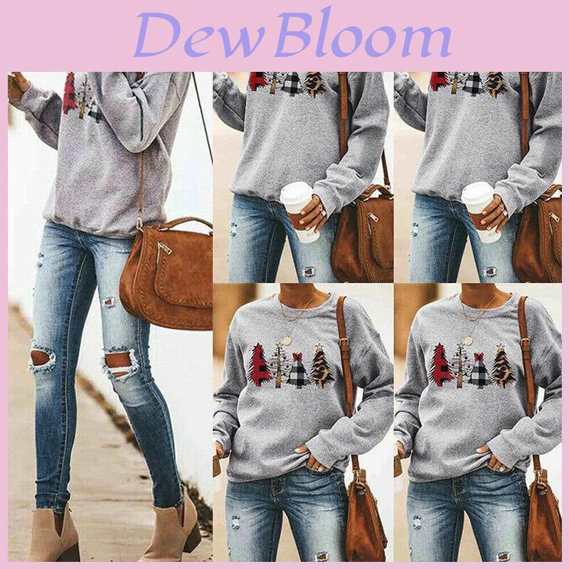 Stylish Women's Christmas Sweatshirt Long Sleeve Pullover Blouse For Festive Occasions