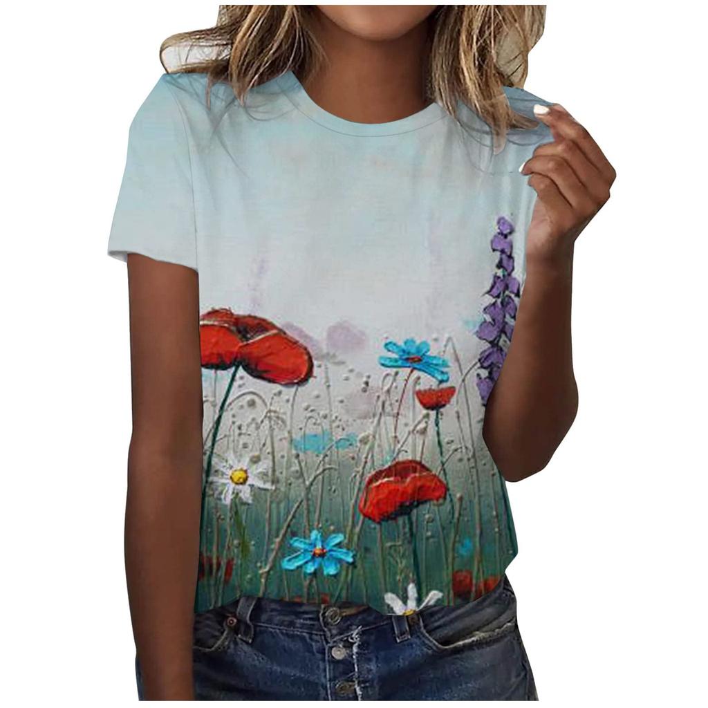 Women's T-shirt dandelion flower 3D printed casual round neck short sleeved T-shirt
