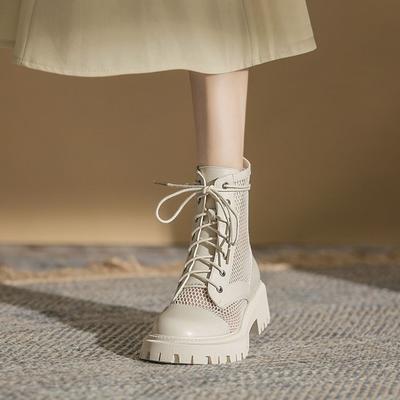Martin Boots Women's 2025 Spring and Summer New British Style Thin Breathable Versatile Net Boots Hollow Mesh Flat Bottom Short Boots Women