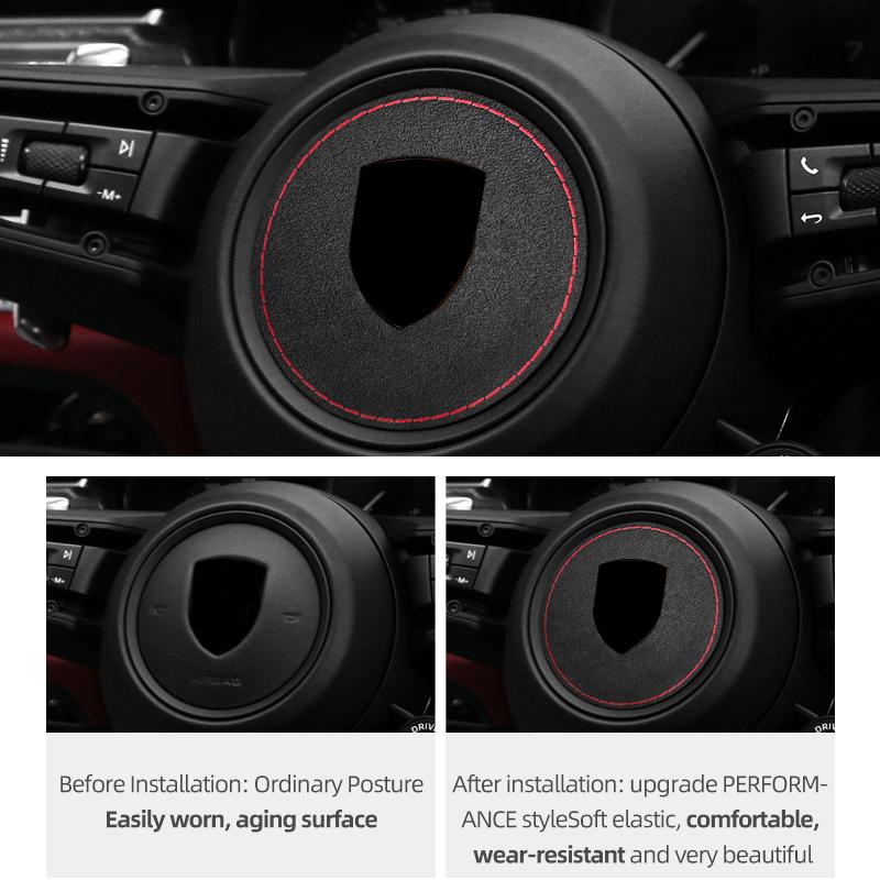For Porsche Macan Cayenne 911 Panamera 718 Made of Alcantara Car Interior Steering Wheel Trim Center Sticker Tuning Accessories