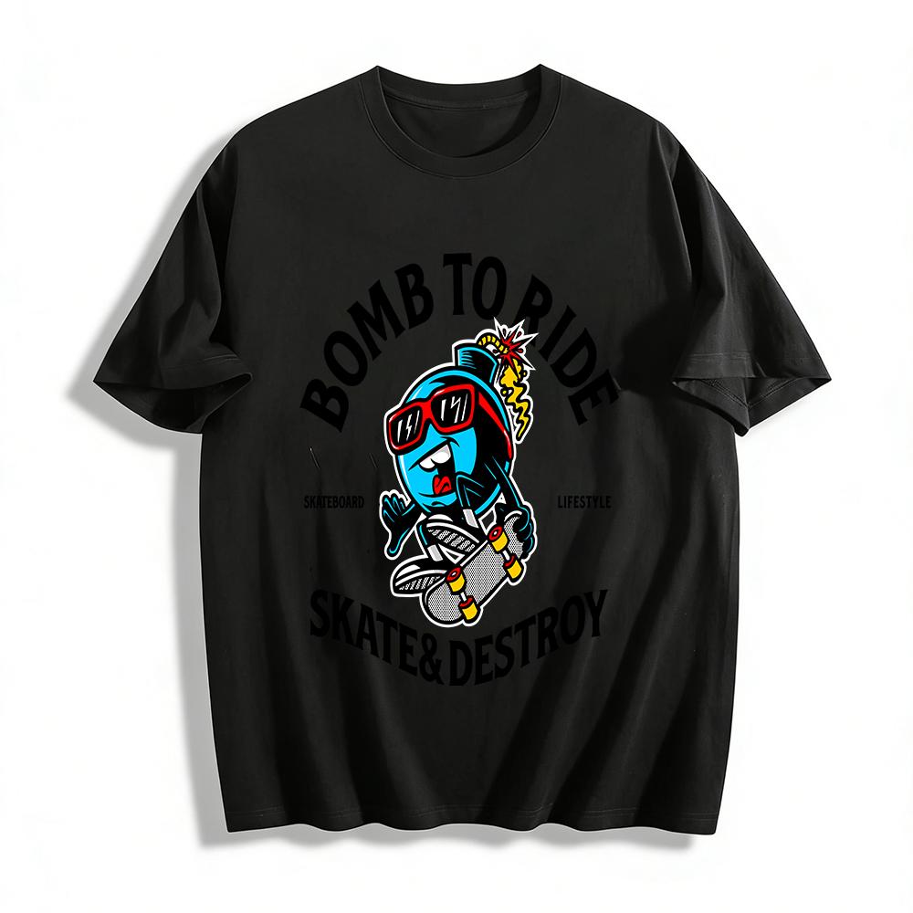 Bomb To Ride Skate Destroy Graphic Tee Skateboard Lifestyle Streetwear Pure cotton T-shirt XXS