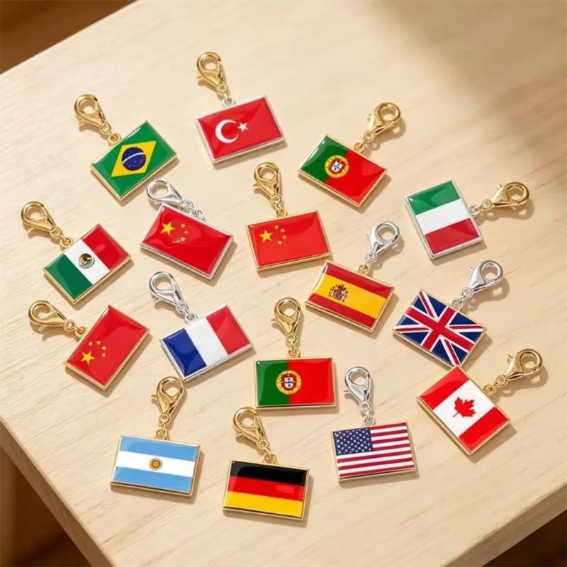 Braccialetto con Charm Bandiera in Acciaio Inossidabile con Moschettone, Gioiello Ciondolo Paese per Regalo di Viaggio Accessorio Stile