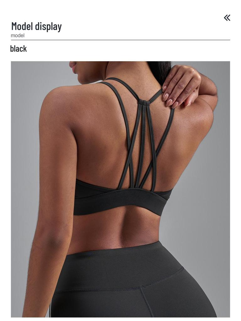 Juyitang European Size Shockproof Sports Bra with Thin Straps and Fixed Cups for Yoga