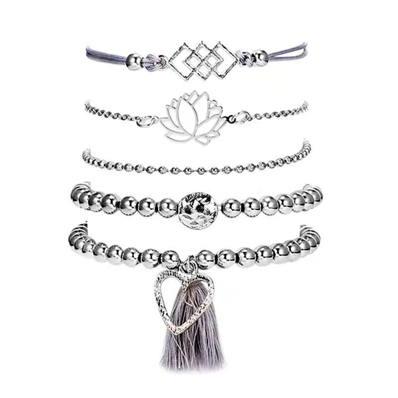 European and American retro Bohemian ethnic wind lotus love fringe geometric handmade beaded 1-piece bracelet