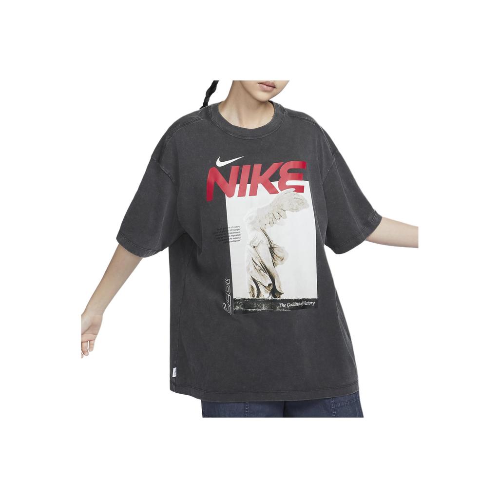 Nike Casual Letter Print Pattern Short Sleeve Pullover Round Neck T-Shirt Women Tops Grey Black HF6292-060