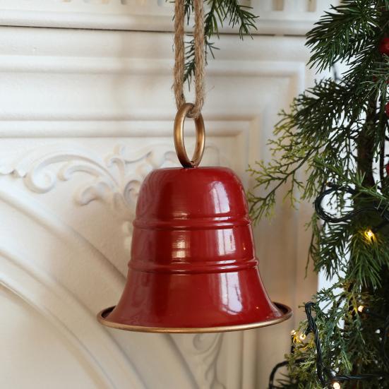 Yousheng Rustic Metal Christmas Bell Large Red Green Golden Jingle Bell Christmas Tree Hanging Decor Vintage Handmade Wind Chime for Tree Wreath Door