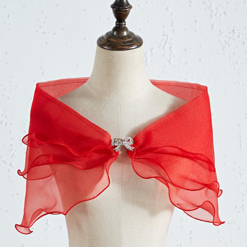 Ruffle Organza Shrug Bolero With Rhinestone Bow Clip Multi Color Sheer Tulle Cape Wrap For Off Shoulder Evening Prom Wedding Dress