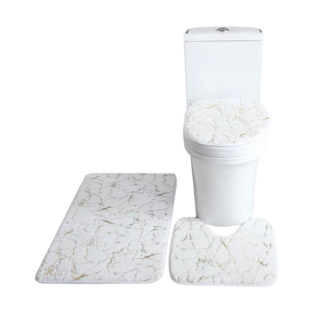 3PCS Bath Mat Toilet Lid Cover U-Shaped Rug Non Slip Soft Floor Rug Water Absorbent Marbling Door Mat Bathroom Rug Carpet Seat Cover Rug Set