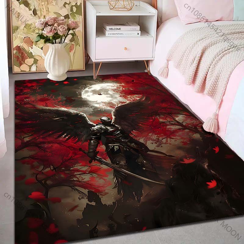 1PC Dark-winged Knight In Moonlit Forest Print Carpet Rug for Living Room Bedroom Sofa Doormat Home Decor Non-slip Floor Mat