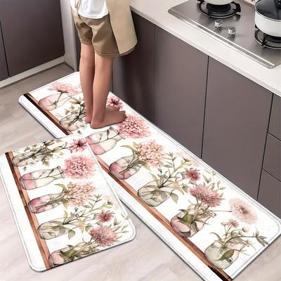 1 alfombrilla de cocina antifatiga con estampado de flores, impermeable, antideslizante, gruesa, acolchada, resistente y cómoda para estar de pie en la cocina