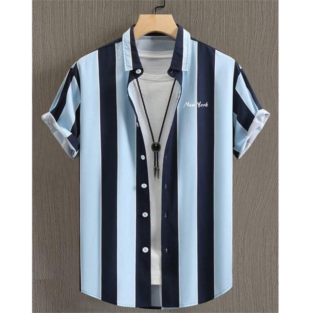 Summer Fashion 3D Print Striped Men's Shirts Basic GraphicsButton Short Sleeve Lapel Streetwear Hawaiian Blouse