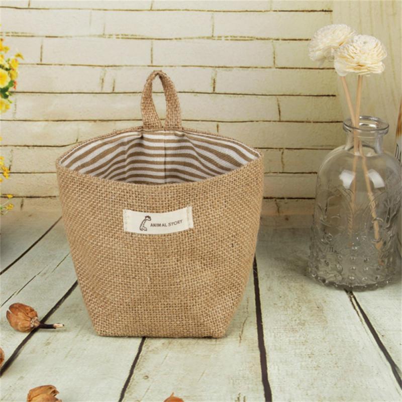 Sundries Organizer Big Round Mouth Feel Comfortable Cotton Linen Blue Bags Cotton And Linen Storage Bag Hanging Design 50g