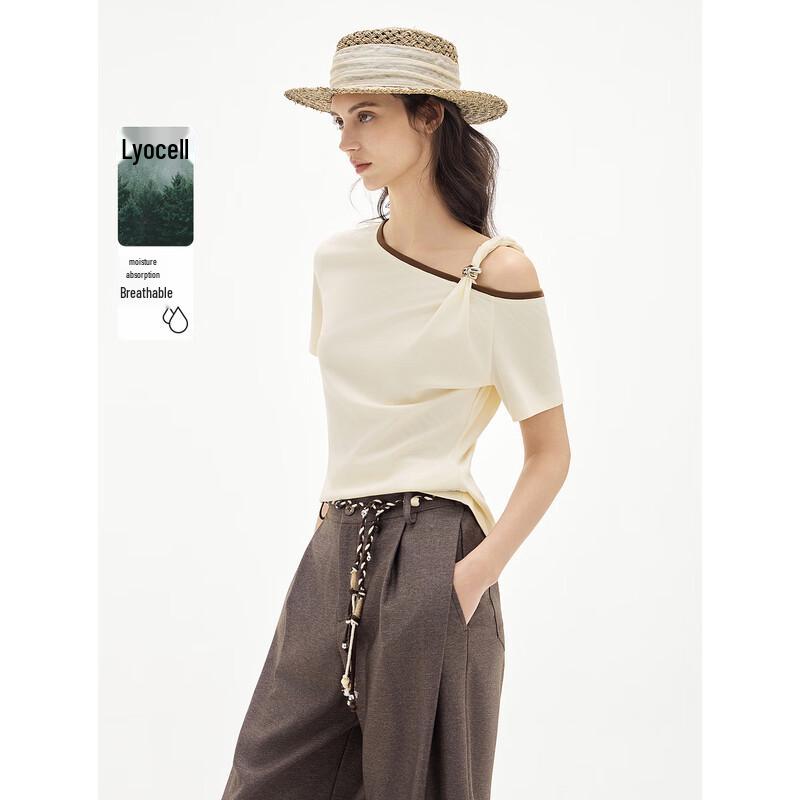 

ELLE Lyocell Tencel Contrast Round Neck Short Sleeve T-shirt XL