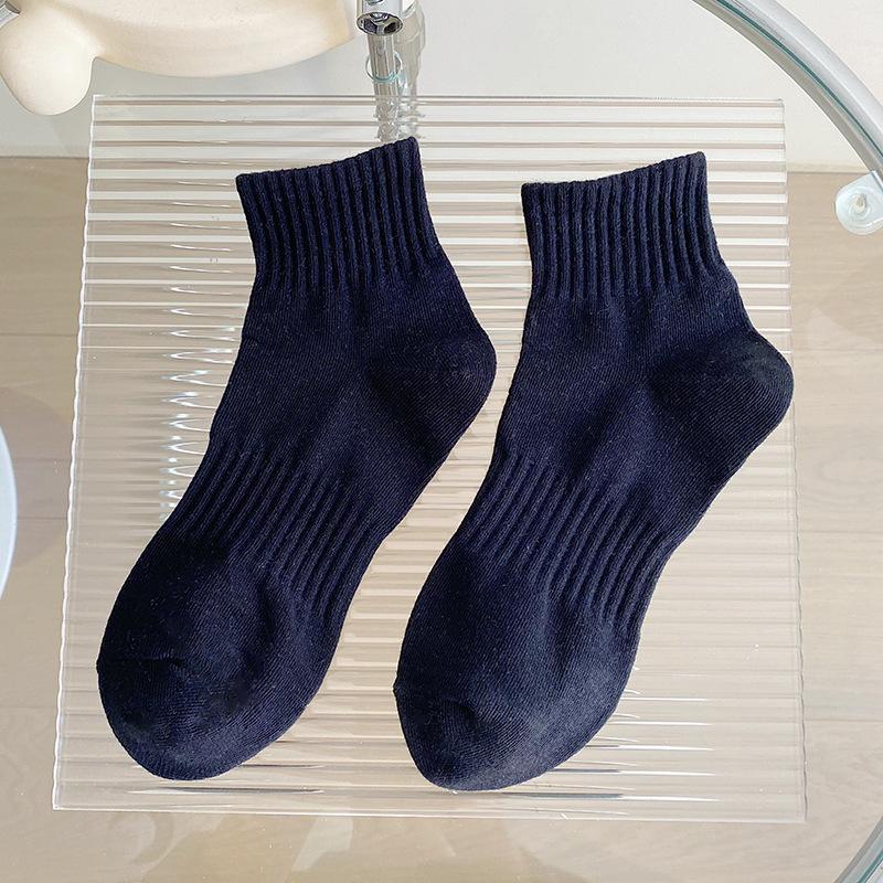Female Spring and Autumn Pure Color Rubber Band Waist All Match Cotton Socks