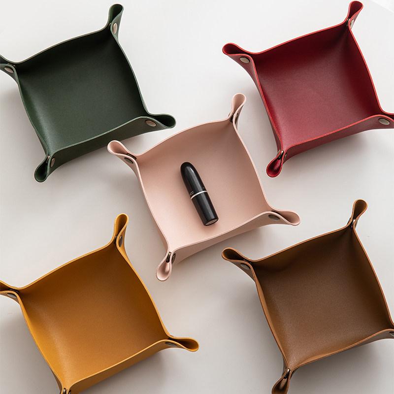 Square Pu Leather Storage Box, Nordic Style Desktop Storage Tray