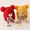Baby Wool Hat For Boy Girls Cute Bear Ear Protection Hat Children Winter Thickened Warm Knitted Korean Cute Pompom Baby Hat