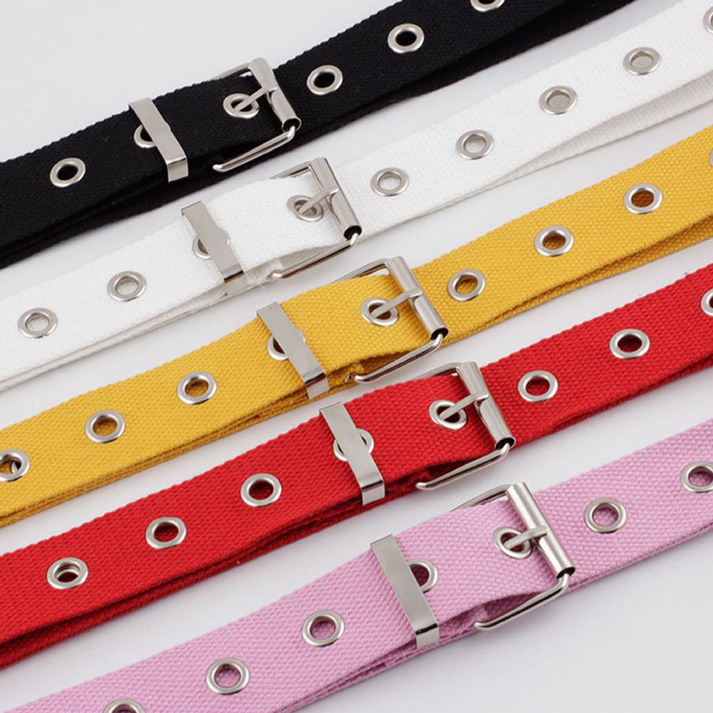 Men Women Fashion All Match Pin Buckle Hollow Out Holes Canvas Waist Belt