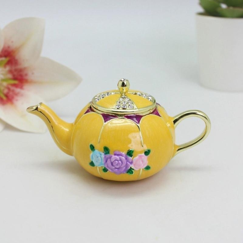 Elegant Cloisonnes Teapot Jewelry Box Alloy Ornament With Colorful Enamel For Wedding Gift Home Decoration
