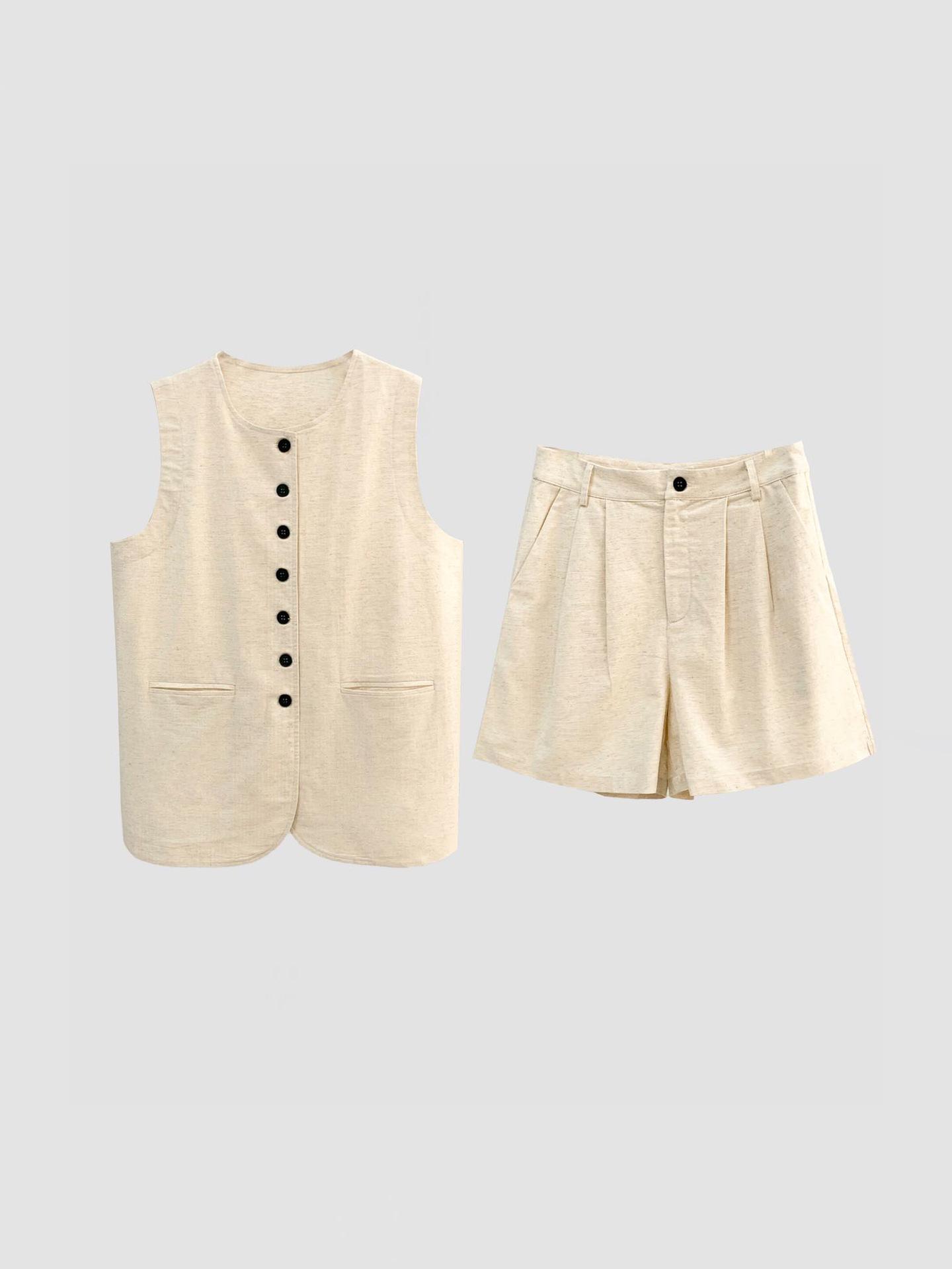 

2026 Women s Light Luxury Linen Sleeveless Set: Artistic Casual Vest & Single-Breasted Layering Jacket. Medium