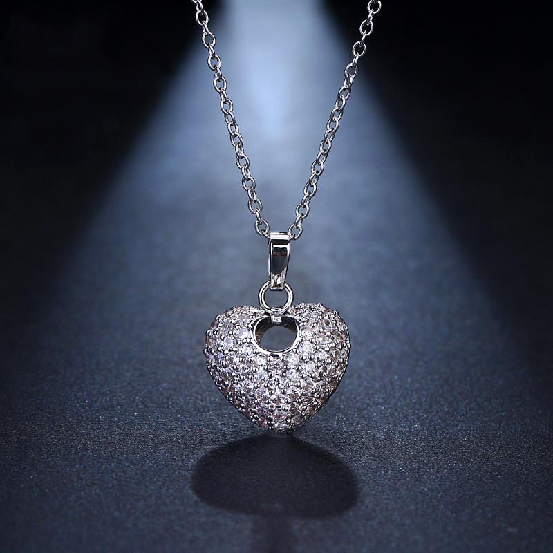 

Buyee 925 Sterling Silver Female Pendant Chain White Zircon Heart Necklace for Women Fashion Wedding Fine Jewelry Chain Gift 45cm