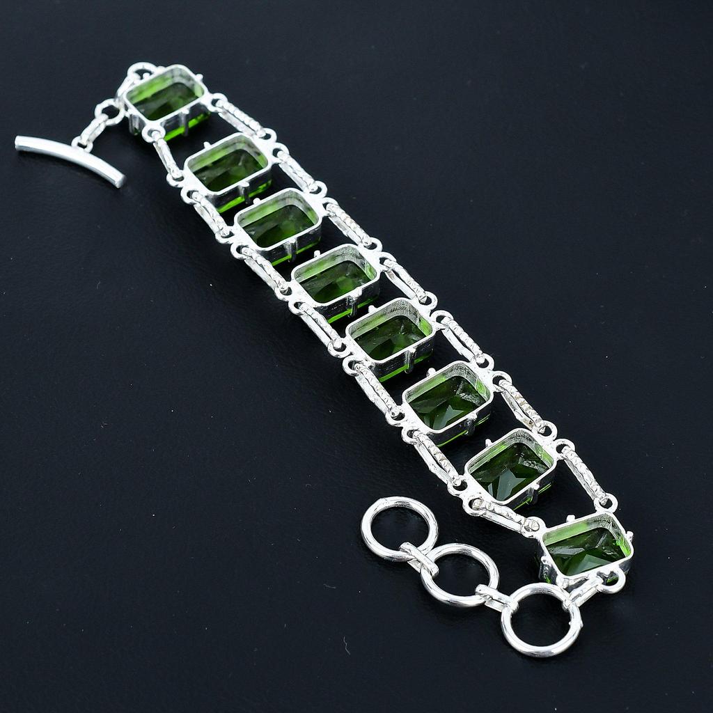 Faceted Peridot Bracelet 925 Sterling Silver Jewelry Adjustable Chain Bracelet Cushion Shape Gemstone Handmade Jewelry Gift For Her