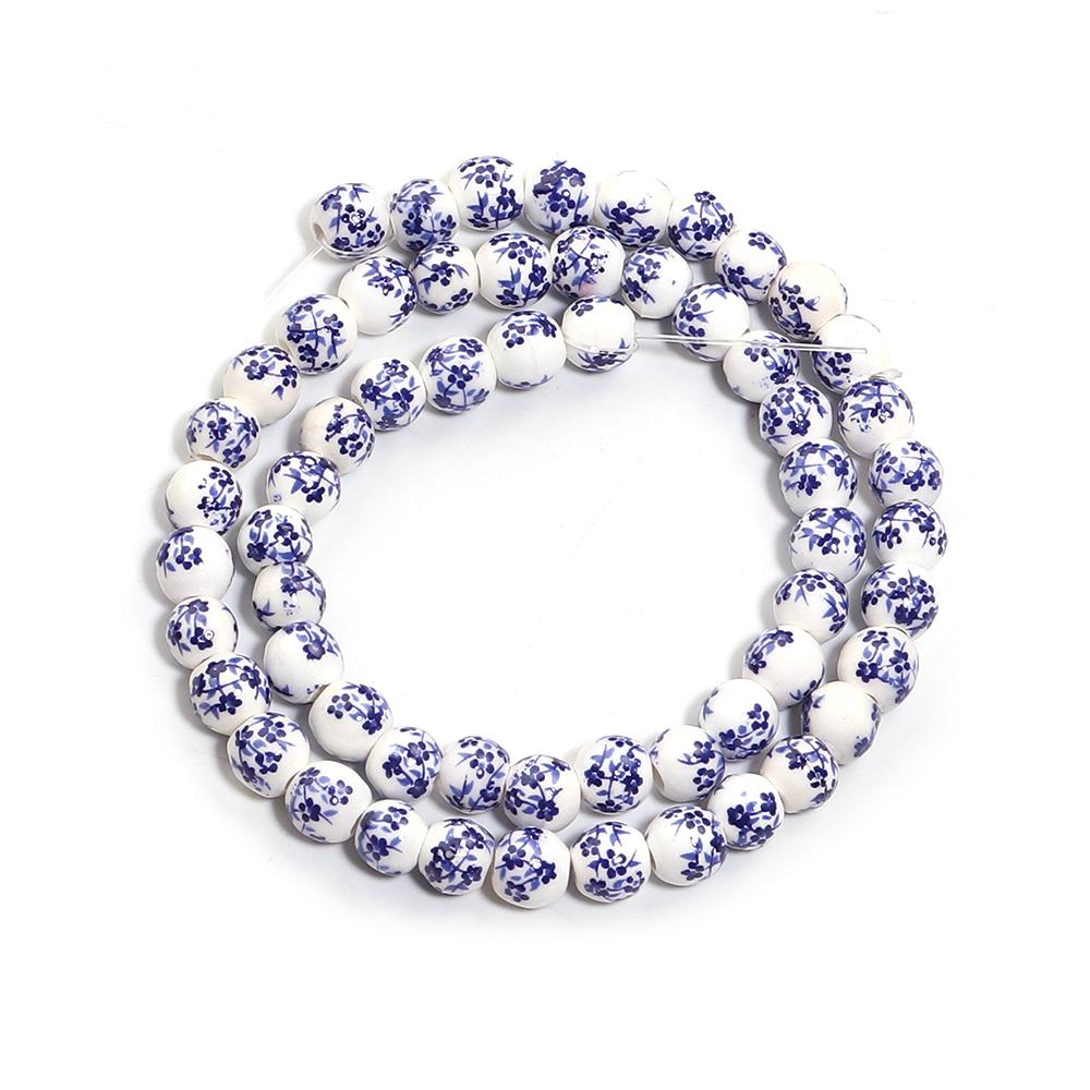 6 8 10 12mm Kleine Blume Keramikperlen Blaues Porzellan Runde Lose Perlen Für Schmuckherstellung DIY Armbänder Halskette Zubehör