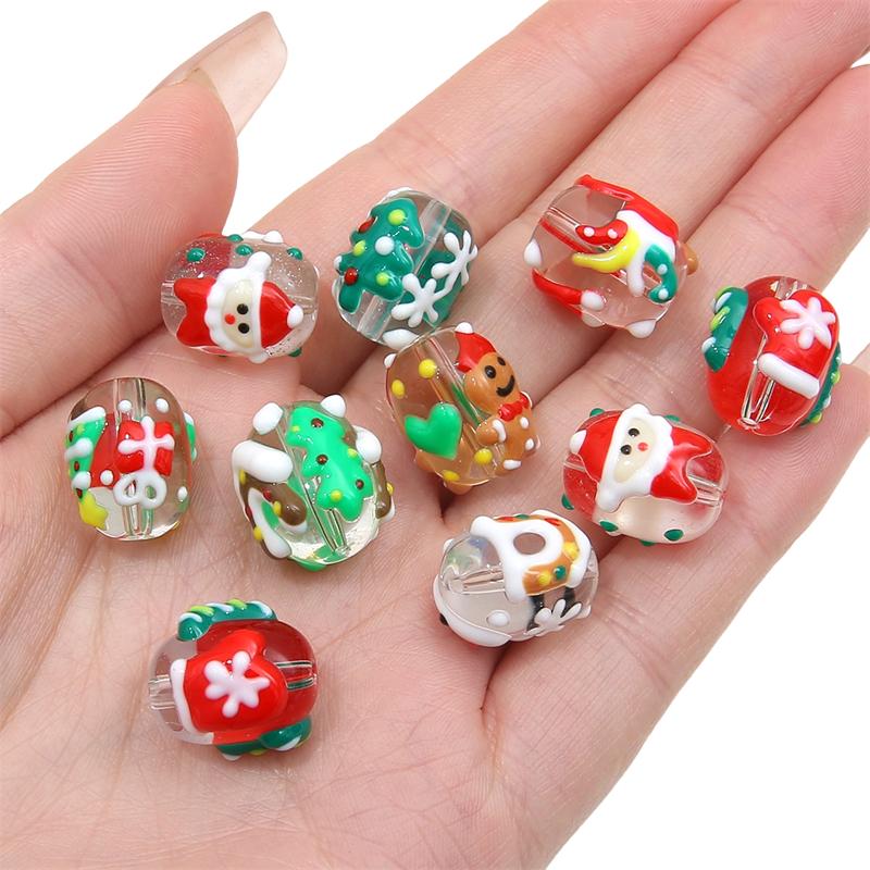 Kristallglasperlen, handbemalt, Weihnachtskollektion, Perlen zur Schmuckherstellung, DIY-Armband, Halskette