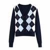 Women's Sweater Cardigan Argyle Pattern Long Sleeve England Style Sweater Top