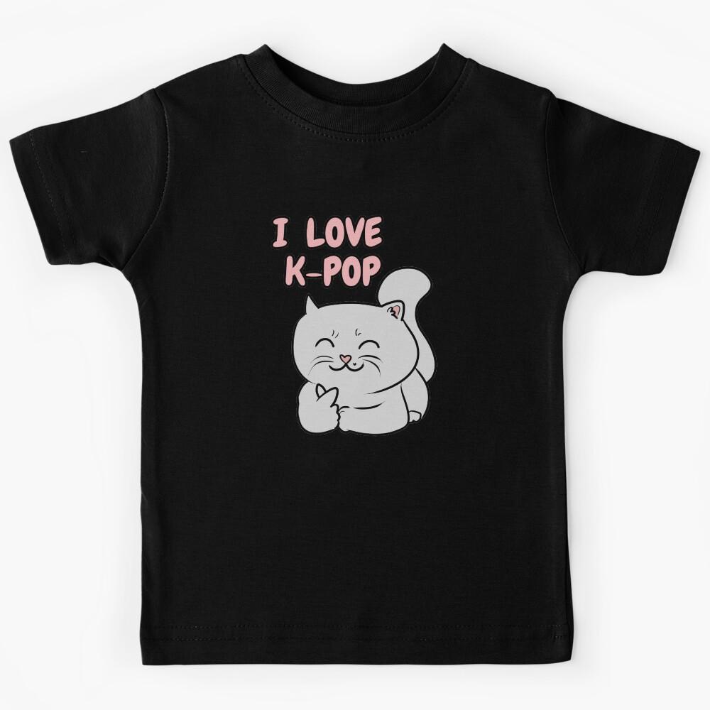 I LOVE K-POP Cute Cat Design Kids T-Shirt 140