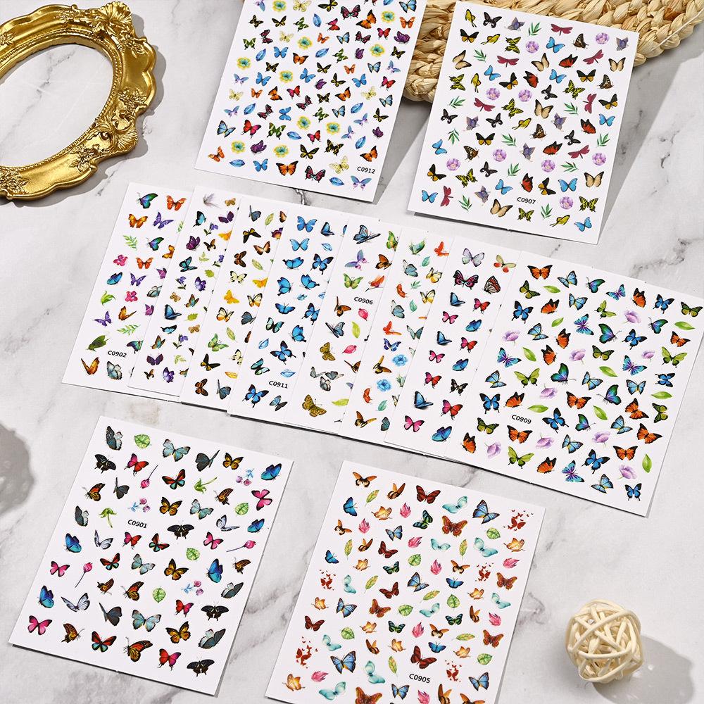 Factory Direct Sales 3D Three-Dimensional Simulation Butterfly Nail Sticker Adhesive Self-Adhesive Sweet Color Butterfly Girl Nail Sticker